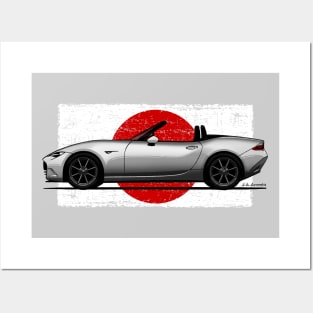 The amazingly cool japanese roadster with japanese flag background Posters and Art